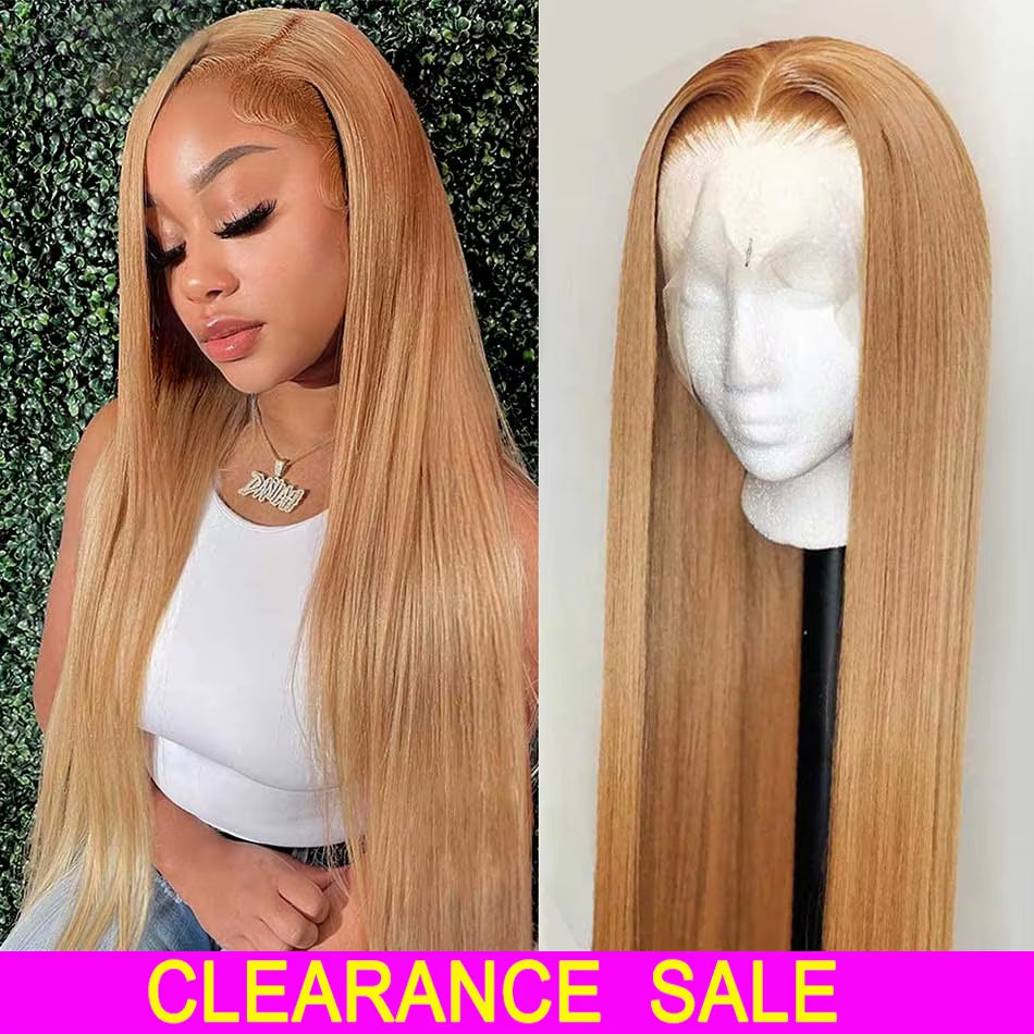 13X6 Honey Blonde HD Transparent Lace Front Wigs Human Hair #27 Colored Brazilian Bone Straight Lace Frontal Human Hair Wigs