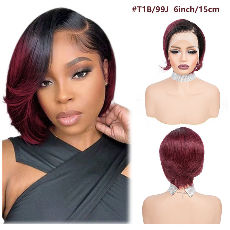 Wig with ombre black to red color on a white background