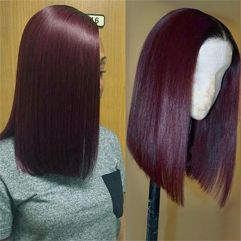 Wine Red Long Straight Wig - Premium Synthetic Lace Front Wig for Women
