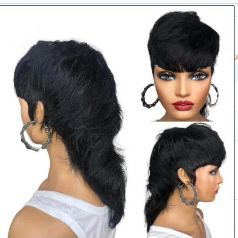 New trending Mullet wig women's black color hair silk fishtail length