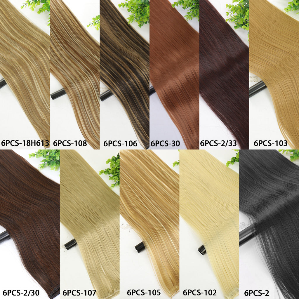 6-Piece Synthetic Clip-In Hair Extensions - Seamless Volume & Length