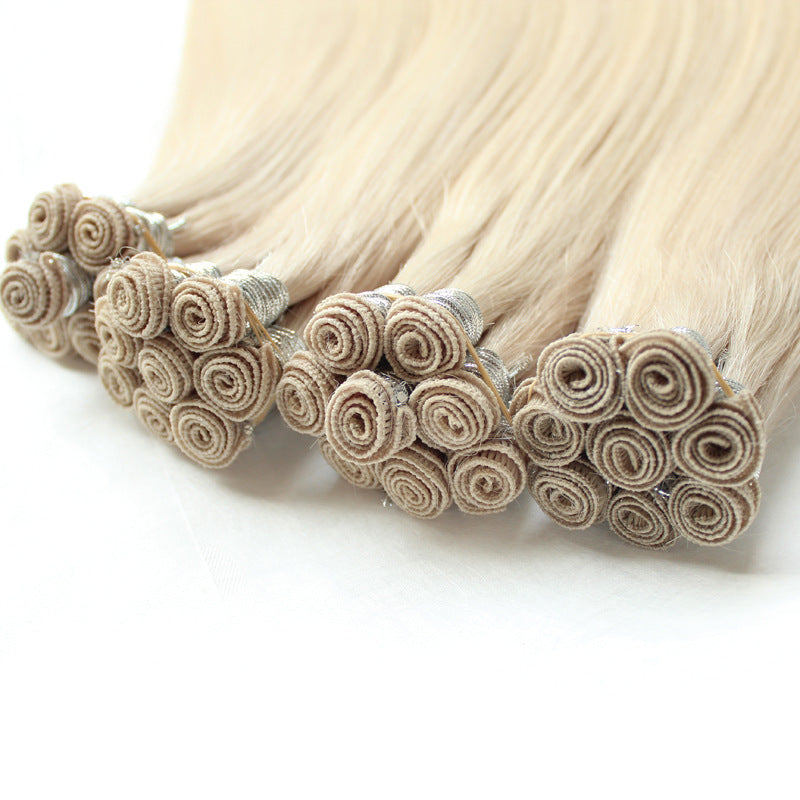 Platinum Blonde #60 Hand-Tied Weft Extensions - 16g Double-Drawn