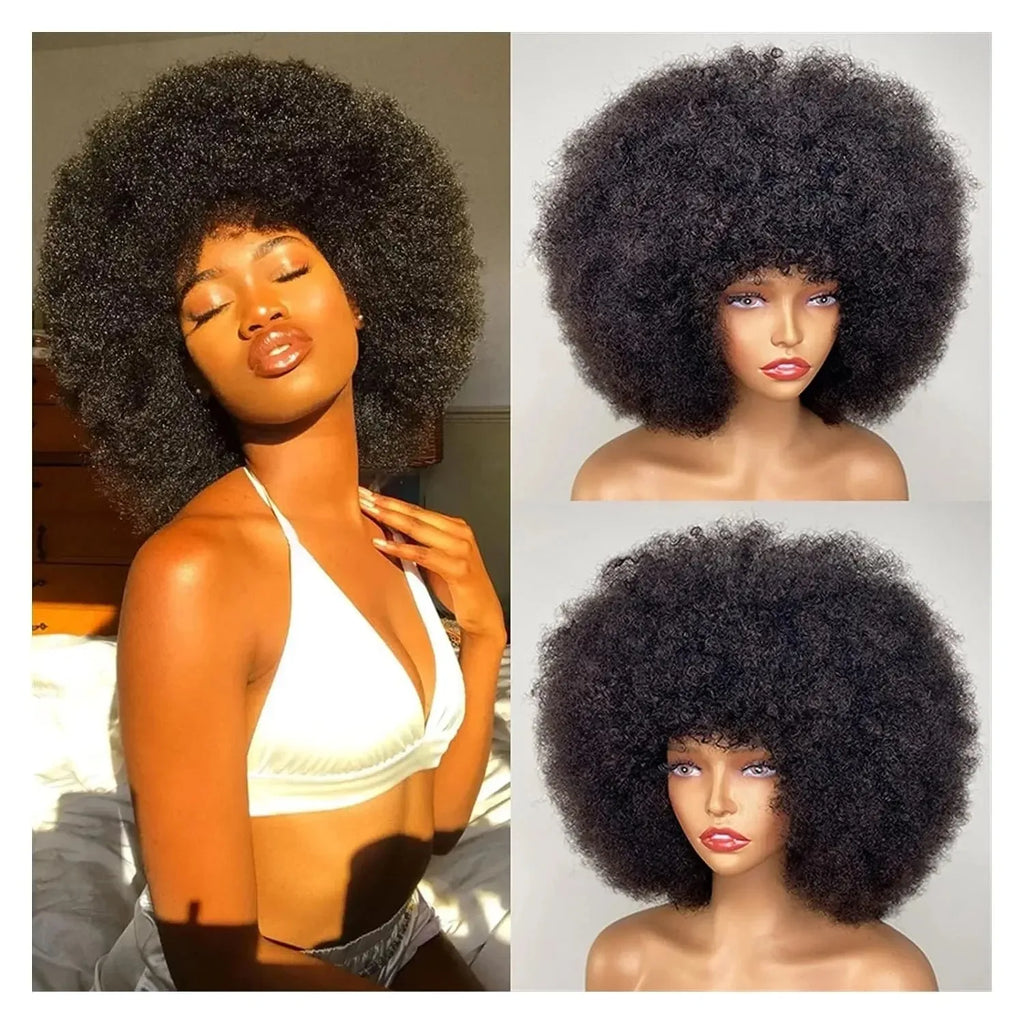 Glueless Afro Kinky Curly Pixie Cut Wig - Short Fluffy Human Hair Wig for Women