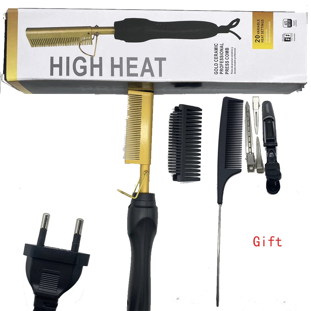 Electric Hot Comb Hair Straightener Brush - Professional Pressing Comb Styling Tool