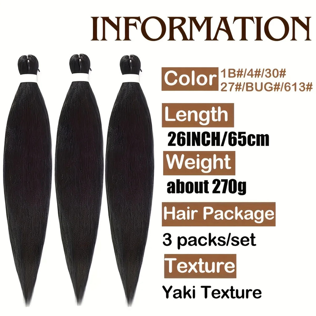 Pre Stretched Synthetic Braiding Hair 3Pcs Natural Black Braiding Hair for Professional Braiding Hair Extensions Crochet Braid