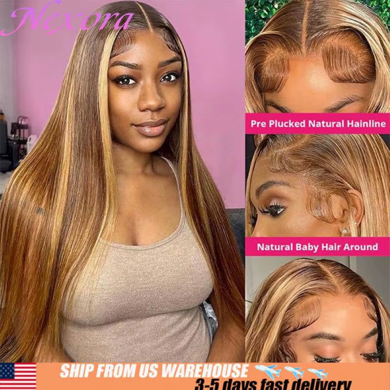 Straight Human Hair Wigs 4/27 Highlight 38 Inch Wigs Human Hair Hd Frontal 13X6 Brazilian Wigs Original 200% Density