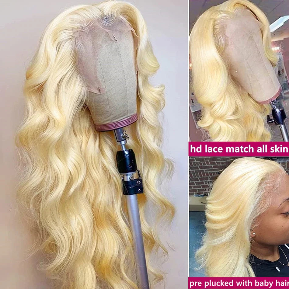 13X6 HD Transparent 613 Blonde Lace Frontal Human Hair Wigs Body Wave Lace Wigs  613 Blonde Lace Front Human Hair Wigs