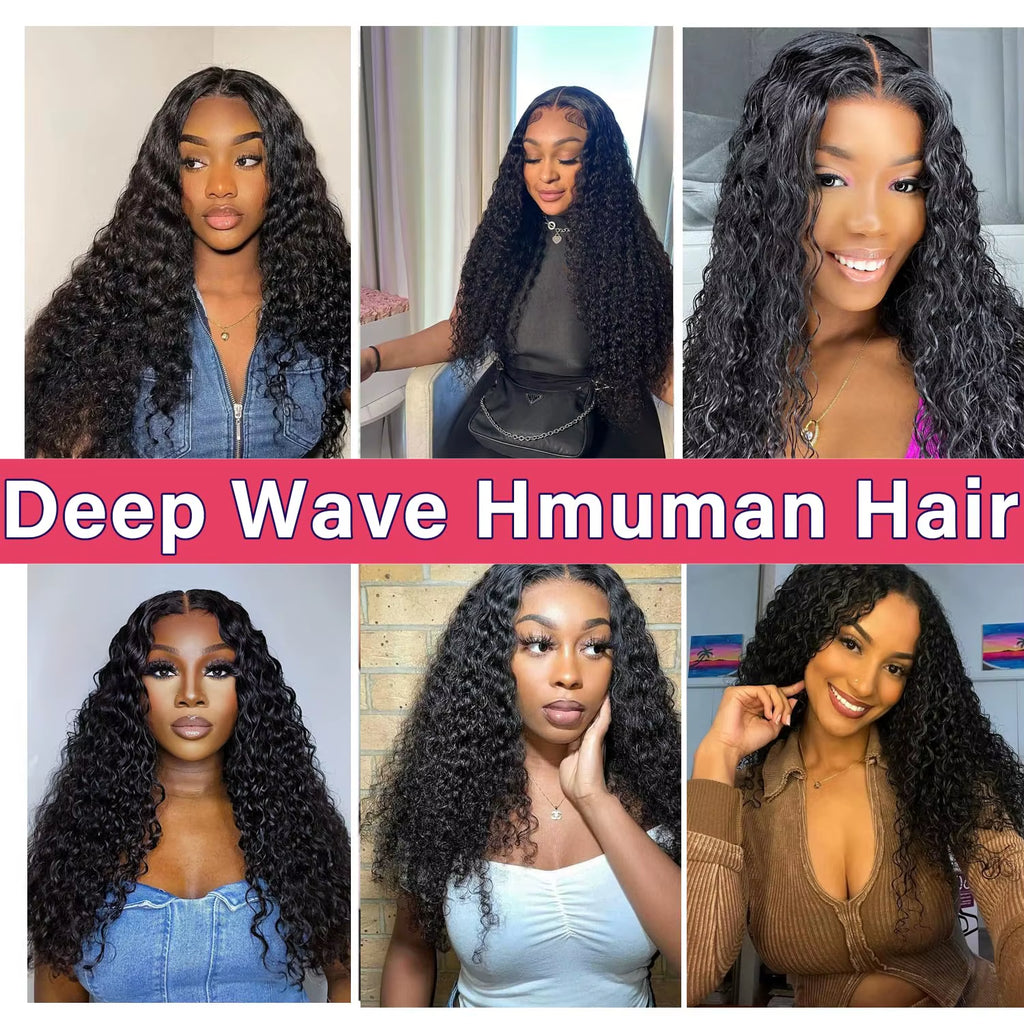 Glueless Wigs Human Hair Pre Plucked Pre Cut Wear and Go Deep Wave Lace Front Wigs Human Hair 5X5 Closure Wigs for Black Women