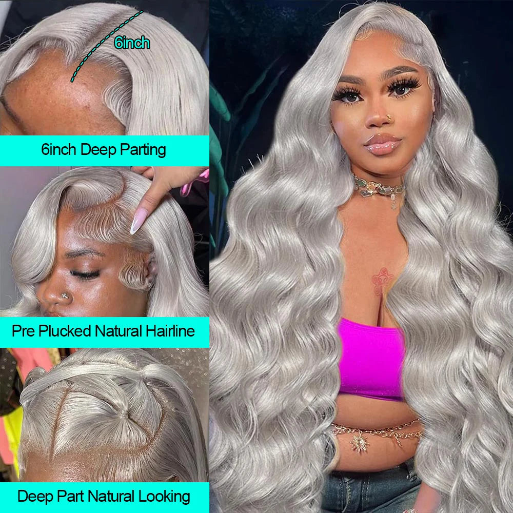 Body Wave Silver Grey 13X4 Lace Front Wigs Human Hair 13X6 HD Lace Front Wigs Remy Brazilian 613 Colored Human Hair Wigs