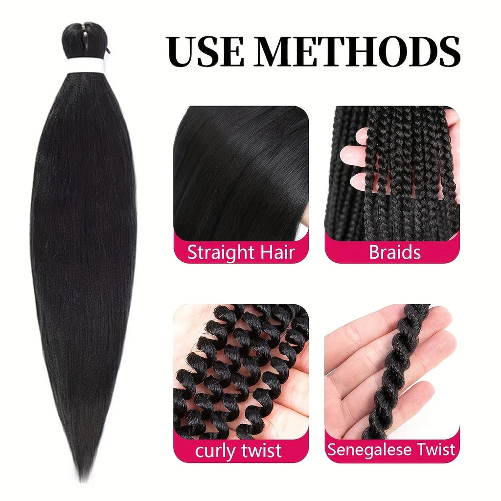 Pre Stretched Synthetic Braiding Hair 3Pcs Natural Black Braiding Hair for Professional Braiding Hair Extensions Crochet Braid