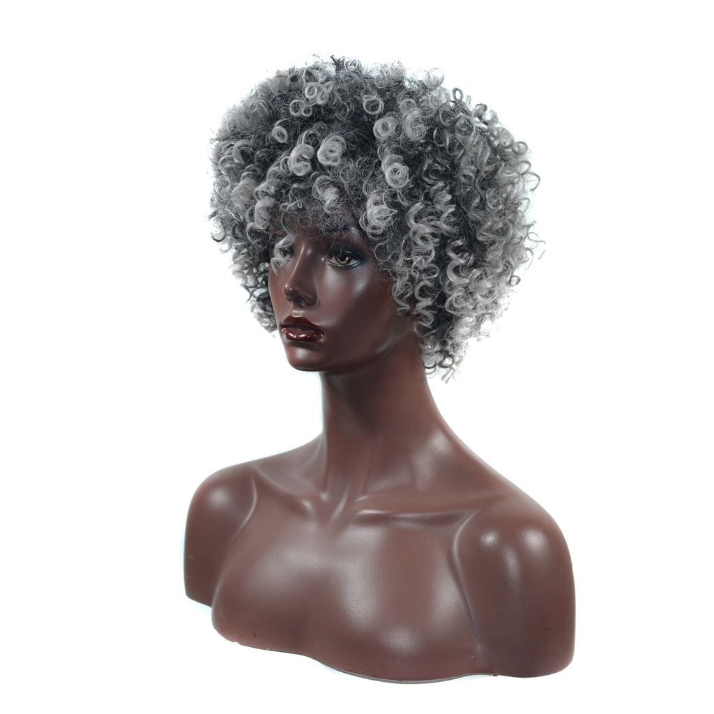 Short Curly Wig with Gradient Color - Fluffy Ombre Synthetic Wig for Women