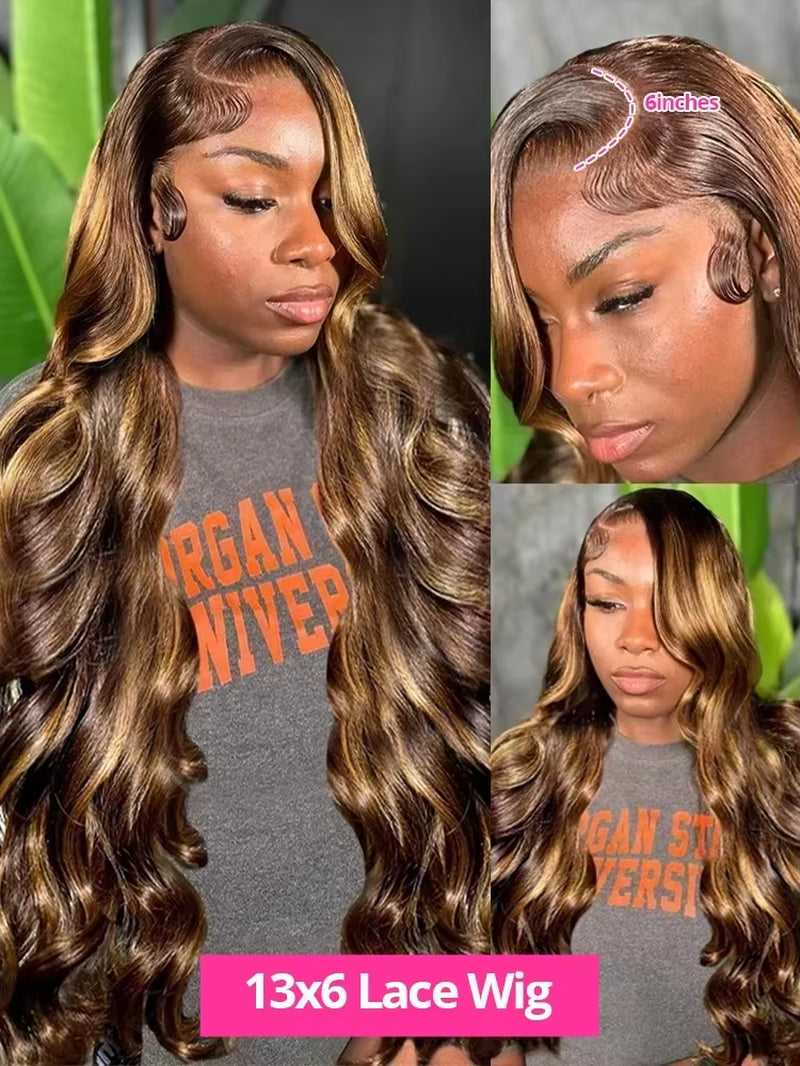 46 Inch Highlight Lace Front Human Hair Wigs 13X4 13X6 Body Wave Wigs HD Lace Frontal Wigs Pre Plucked with Baby Hair for Women