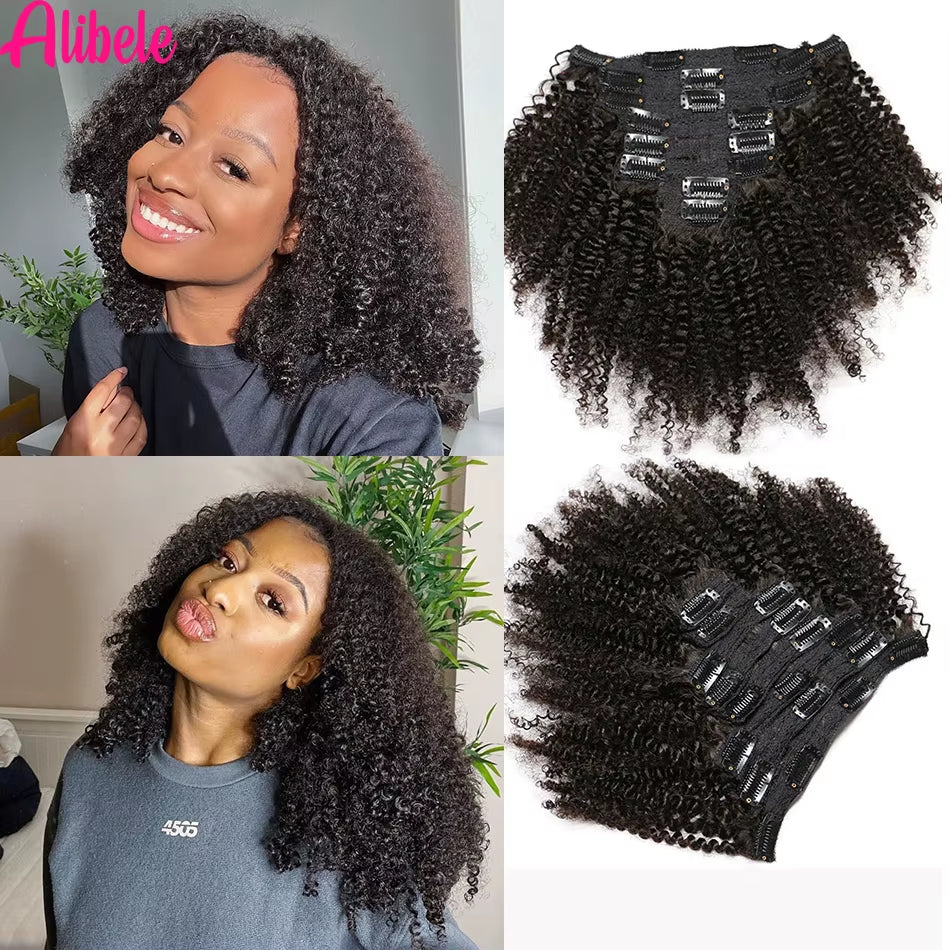 4B 4C Afro Kinky Culy Clips in Human Hair Extensions Brazilian Remy Hair Clips in 120G 8Pcs/Set 10-28 Inches for Women