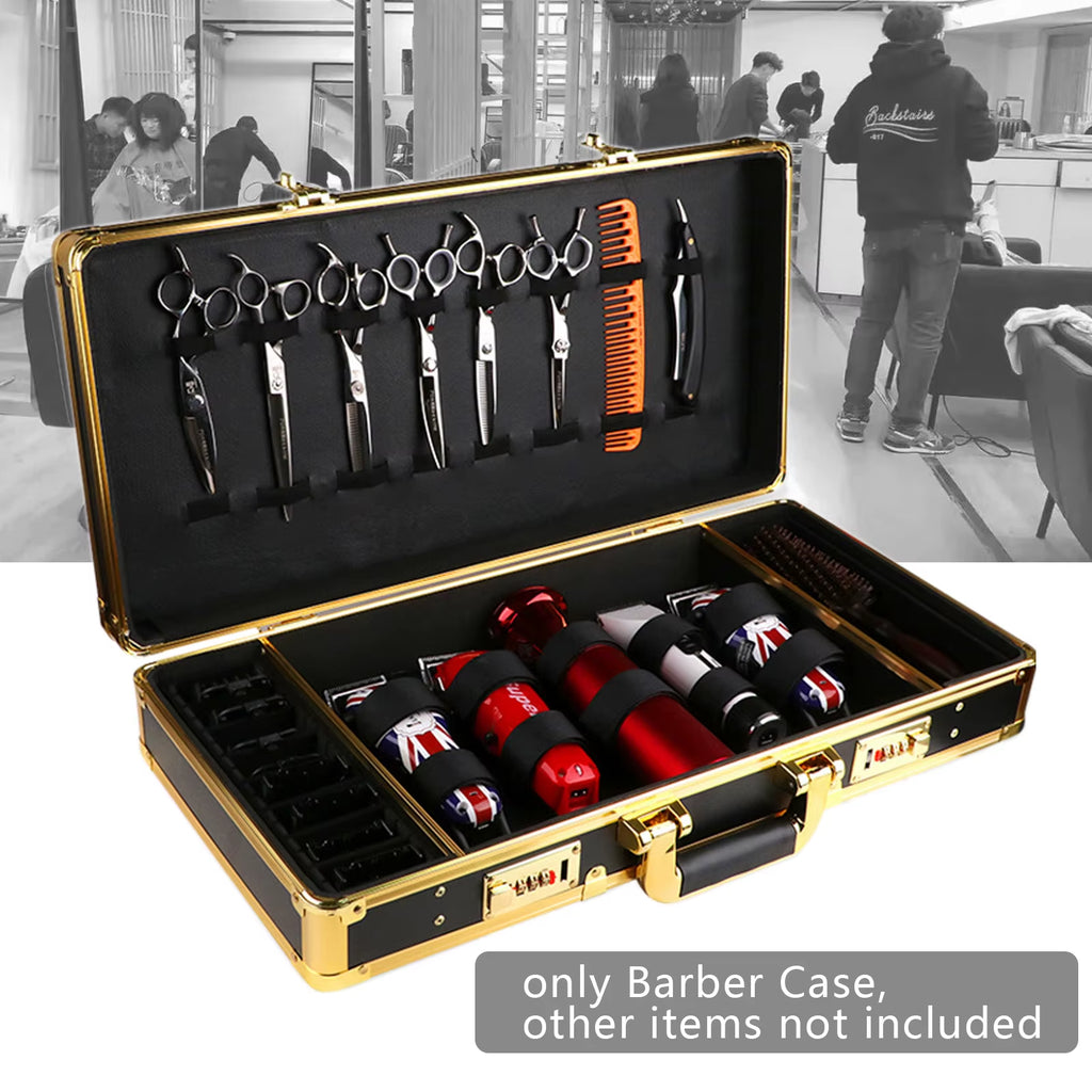 Barber Case Organizer, High-Quality Aluminum Alloy and Fireproof Panel, Three Compartments for Scissors and Hair Tools,