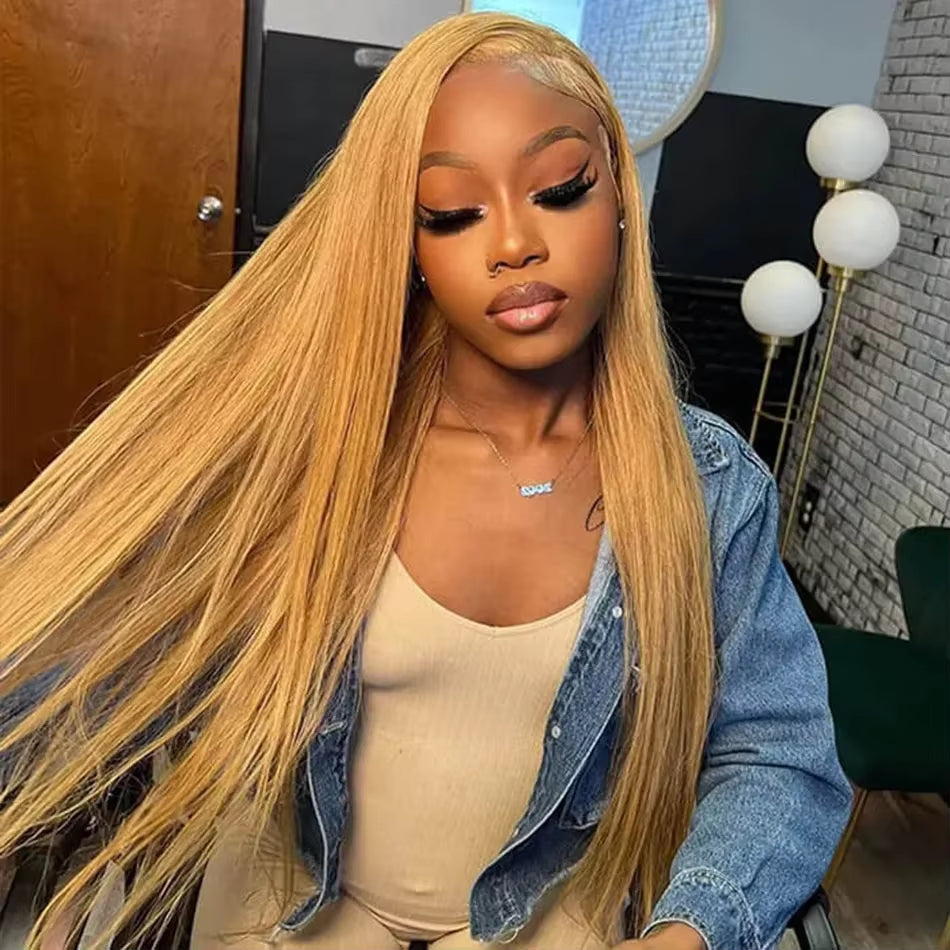 13X6 Honey Blonde HD Transparent Lace Front Wigs Human Hair #27 Colored Brazilian Bone Straight Lace Frontal Human Hair Wigs