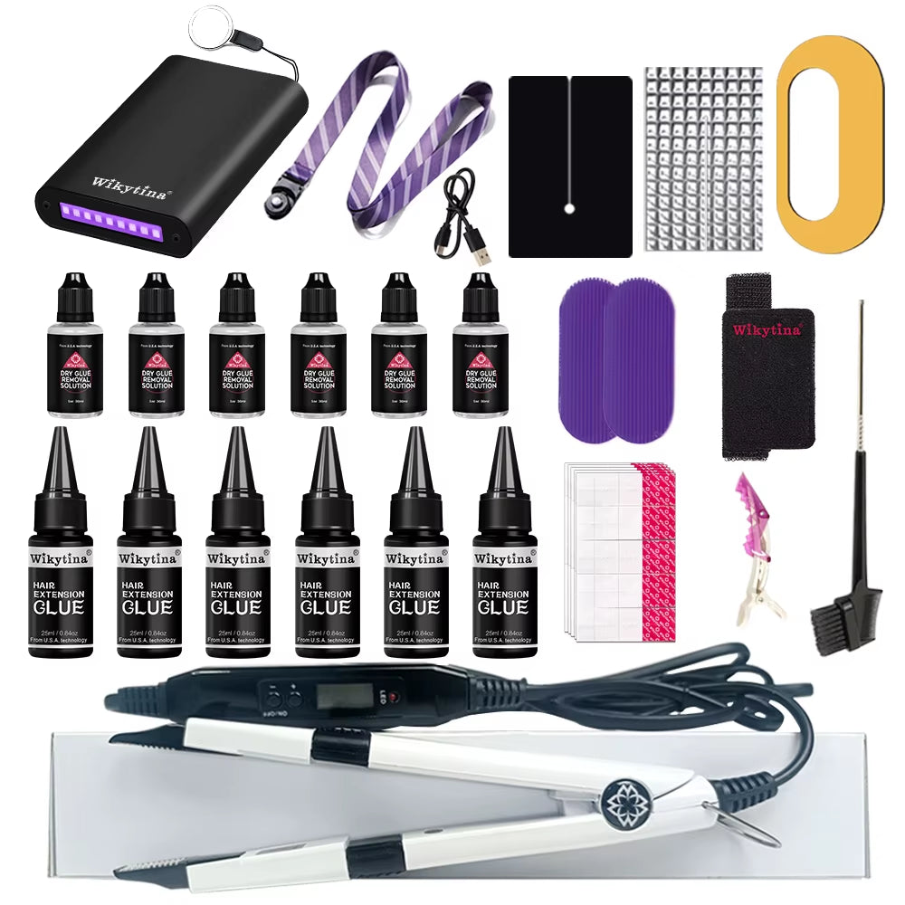 Advanced Hair Extensions Application Kit with UV Light V Light Glue Tools and Complete Set for Professional Use