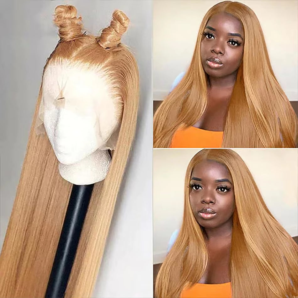 13X6 Honey Blonde HD Transparent Lace Front Wigs Human Hair #27 Colored Brazilian Bone Straight Lace Frontal Human Hair Wigs
