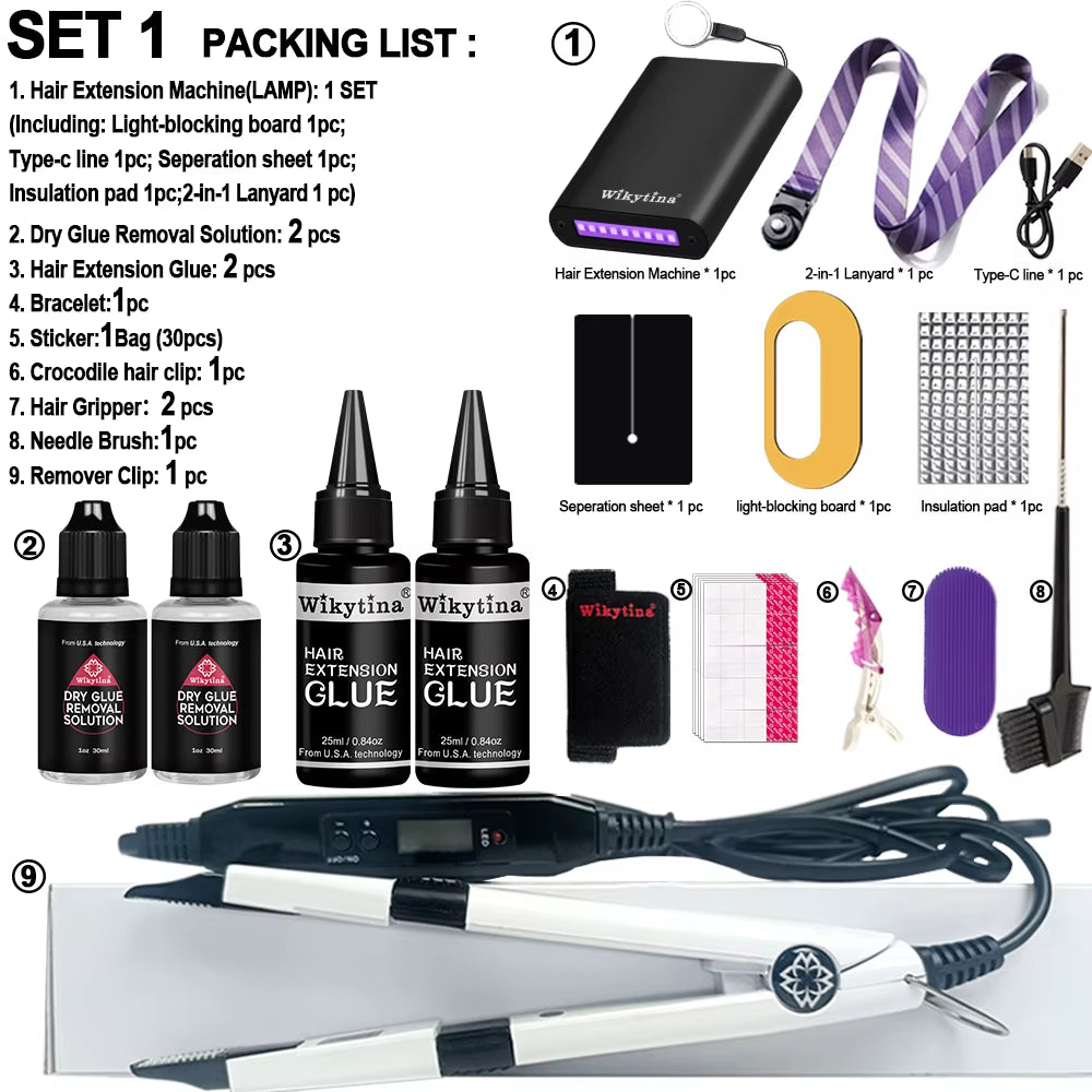 Advanced Hair Extensions Application Kit with UV Light V Light Glue Tools and Complete Set for Professional Use