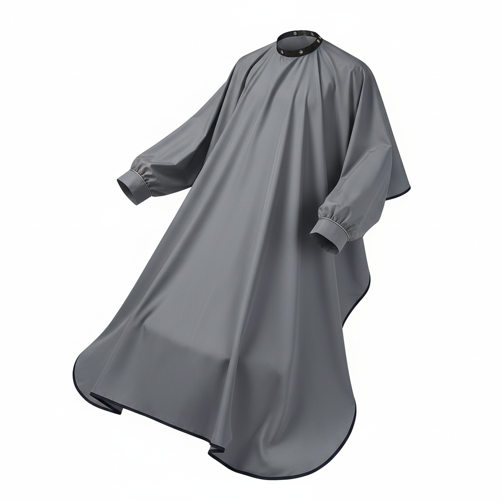 Long sleeve anti-static salon cape for high-end hair cutting and styling services