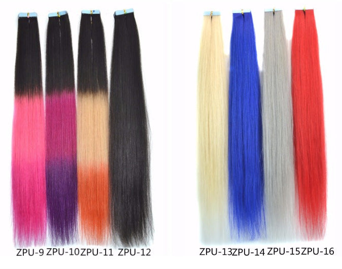 Gradient Color Tape-In Hair Extensions - Human Hair Clip-In Pieces with Adhesive